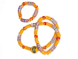 Women's Handmade Ghanaian Beaded Necklace and Bracelet Set